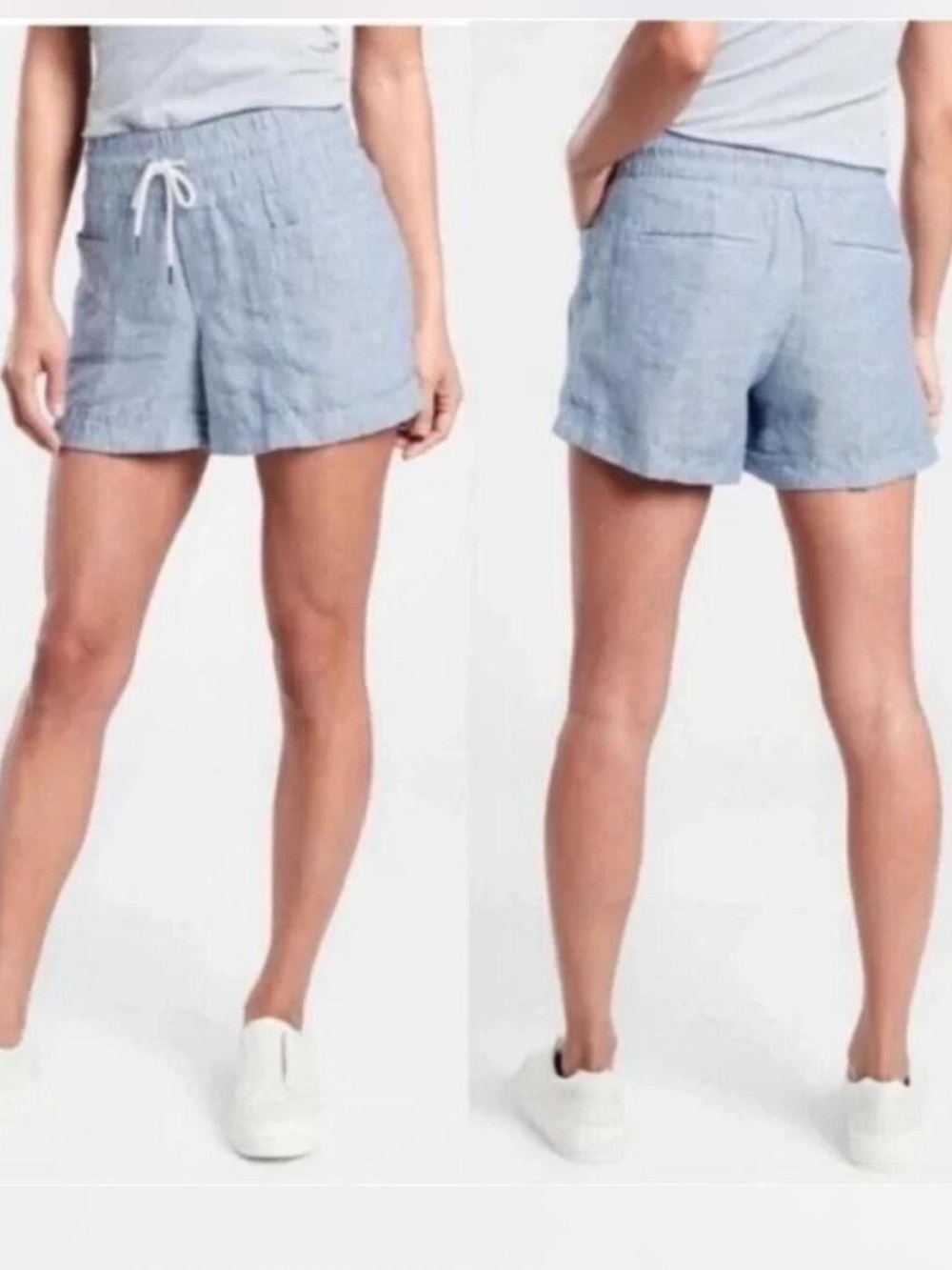 Athleta Light Blue Linen Drawstring Shorts size 14